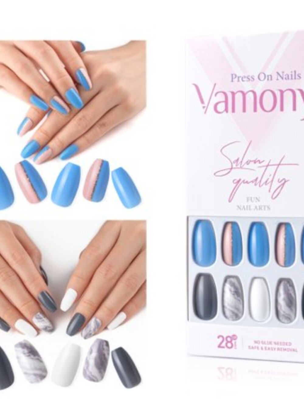Vamony Press on Nails  60 Pcs Short Coffin Shapes Fake Nails  Press-on Nails Kit